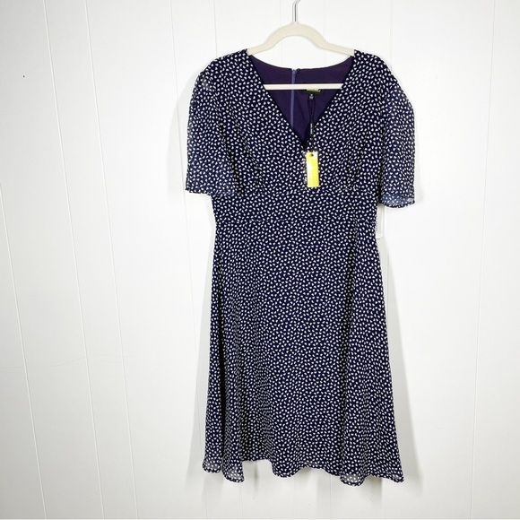 NEW Alexia Admor Dark Blue Heart Pattern Short Sleeve Plus Size Midi Dress 16 - Picture 1 of 8